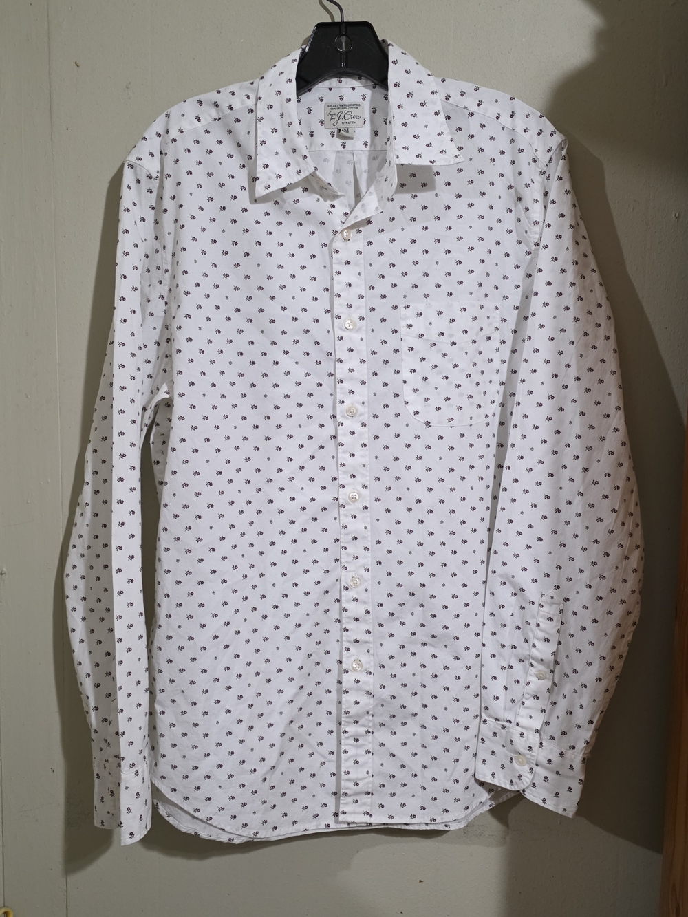 J. Crew White Long-Sleeve Button-Down with Small Navy Floral Print Used Size M